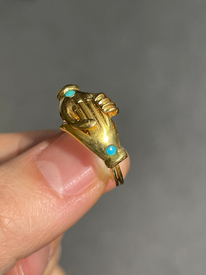 Antique 18K Gold Fide Gimmel Hand Ring