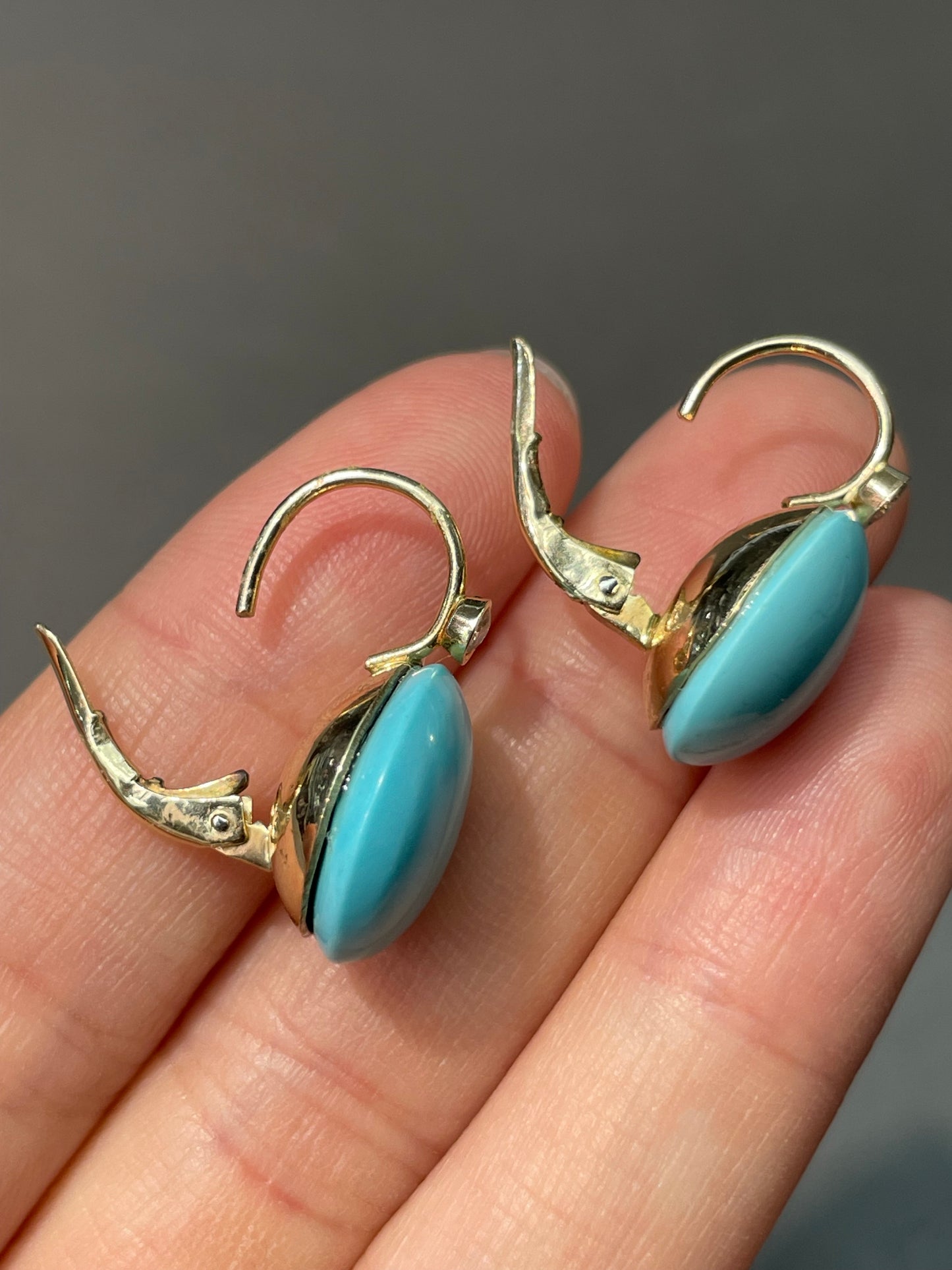 14K Gold Persian Turquoise 0.10 CTW Diamond Earring