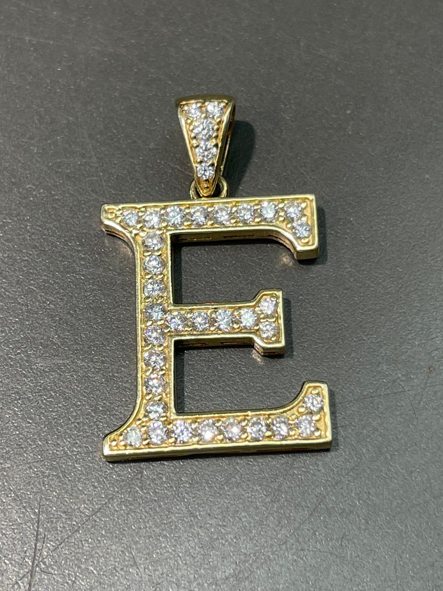 14K Yellow Gold Large E Letter 1.11 CTW Diamond Pendant