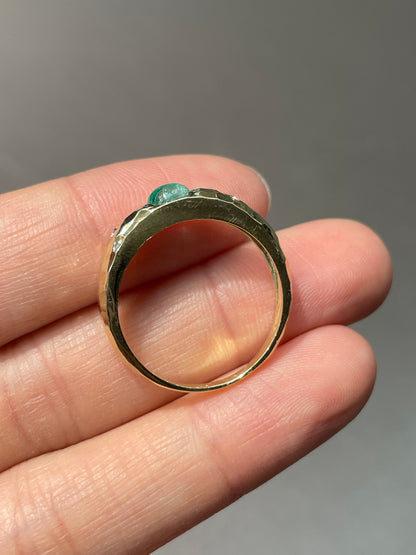14K Yellow Gold Emerald Diamond Gypsy Ring