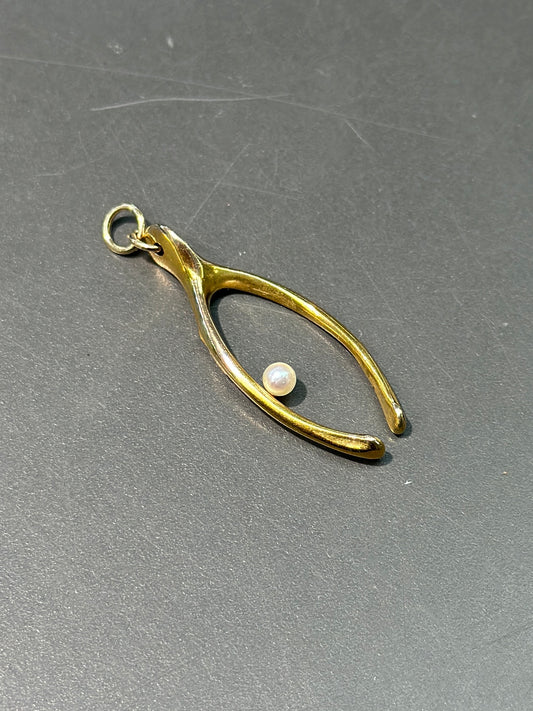 新艺术风格 14K 金珍珠许愿骨转换吊饰