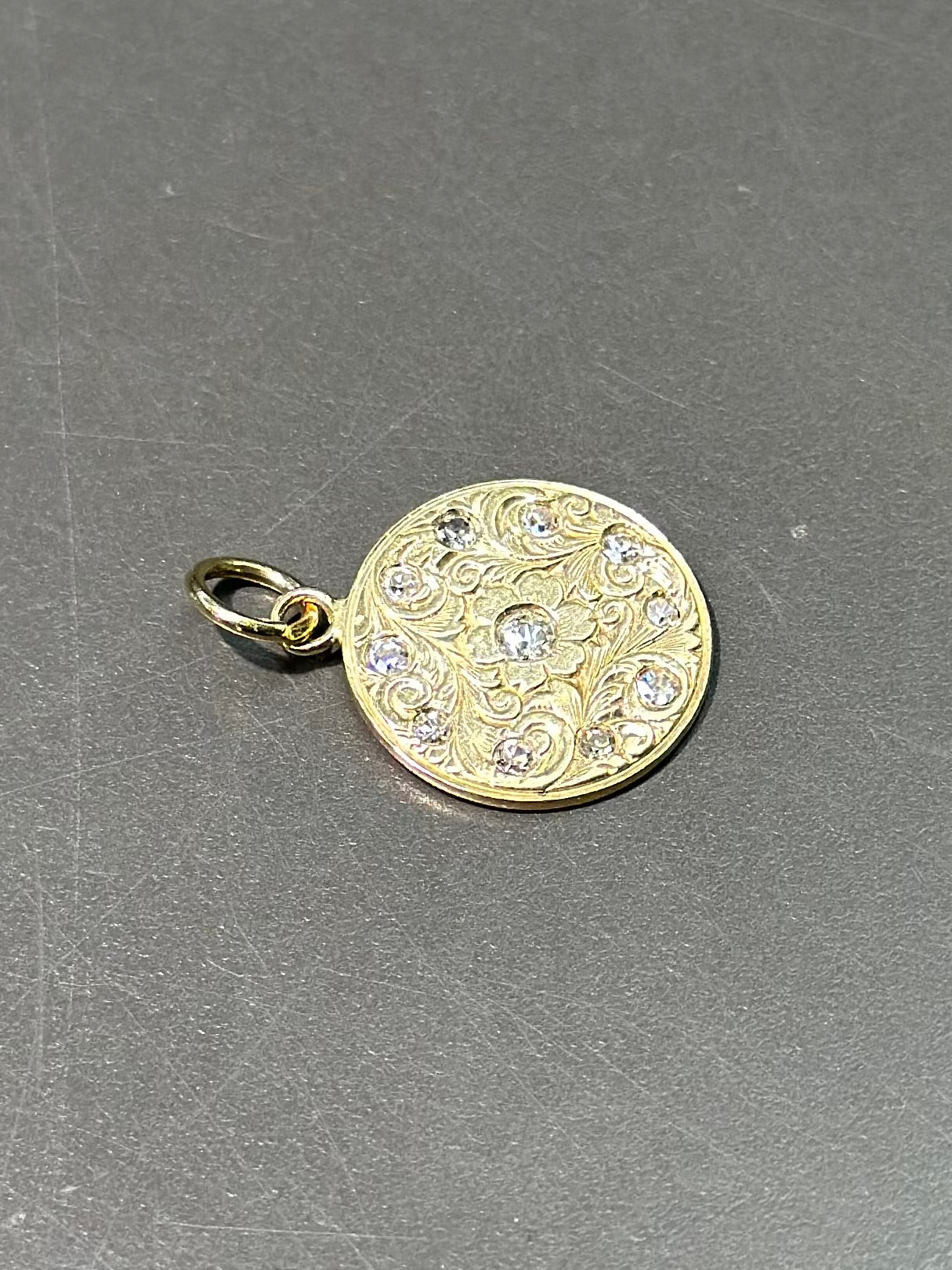 Antique 14K Gold Diamond Motif Circle Medallion Charm