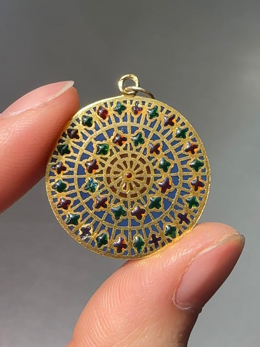 Vintage French 18K Gold Plique-á-Jour Pendant