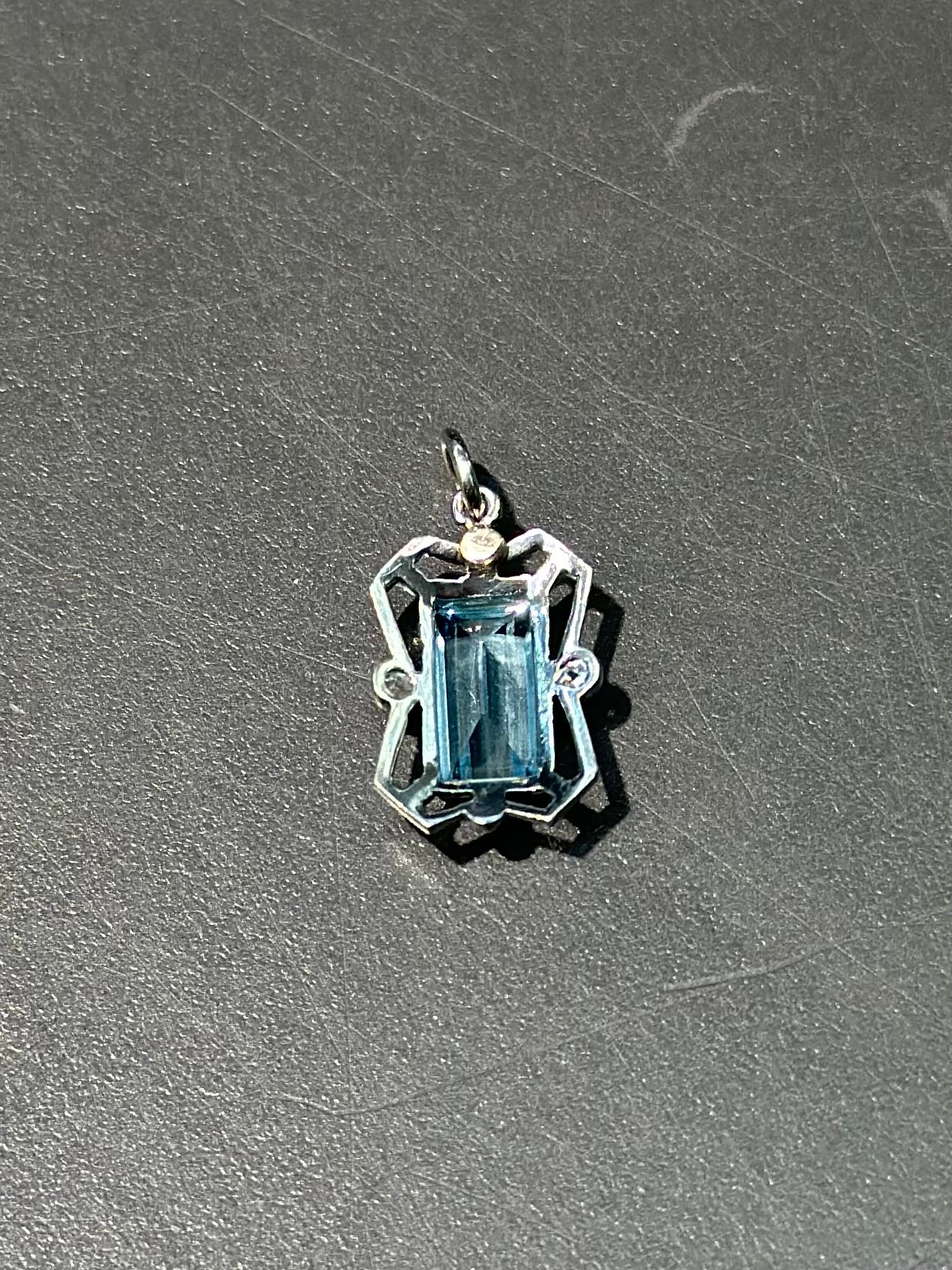 Antique Platinum Aquamarine Diamond Charm