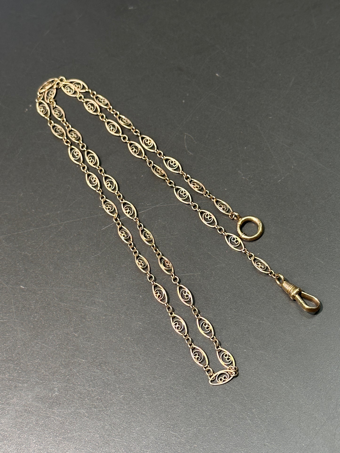 Reserved for Barbara Vintage 14K Gold Filigree Watch Chain Necklace 20.0”