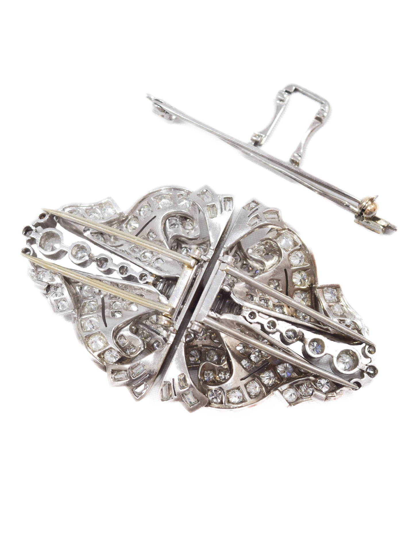 Art Deco Platinum 12.38 CTW Diamond Double Dress Clip Brooch