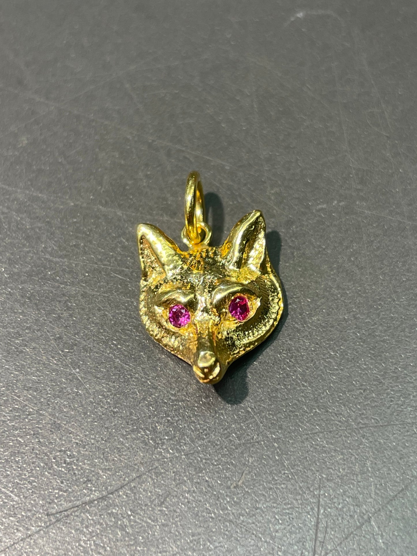 古董 14K 黄金红宝石狐狸吊饰