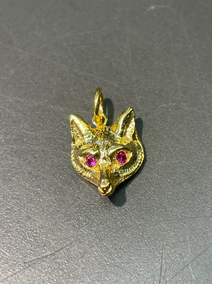 古董 14K 黄金红宝石狐狸吊饰
