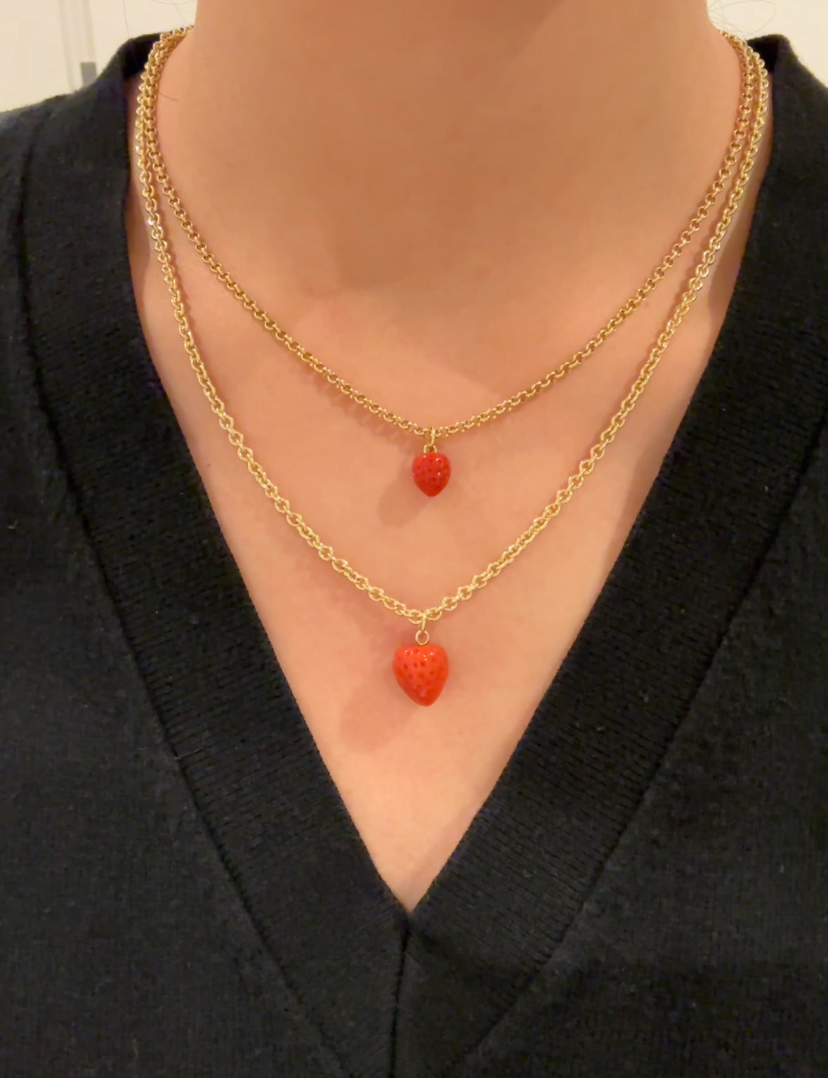 18K Gold Large Coral Carved Strawberry Charm