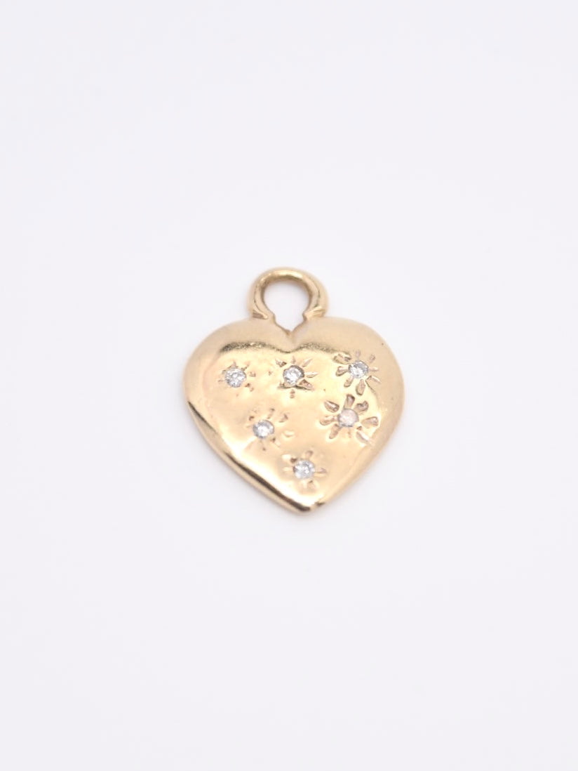 Pendentif coeur diamant Starburst vintage en or massif 14 carats