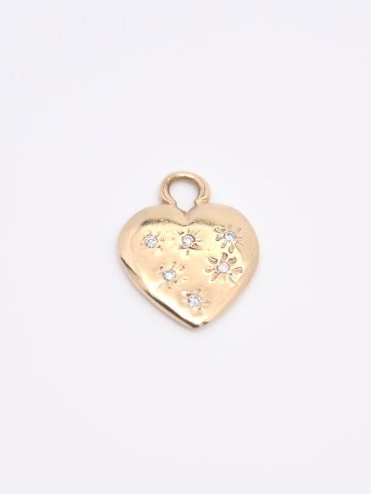 Pendentif coeur diamant Starburst vintage en or massif 14 carats