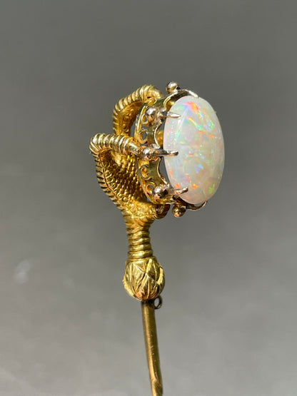 Antique Victorian 14K Yellow Gold Large Opal Eagle Claw Stick Pin