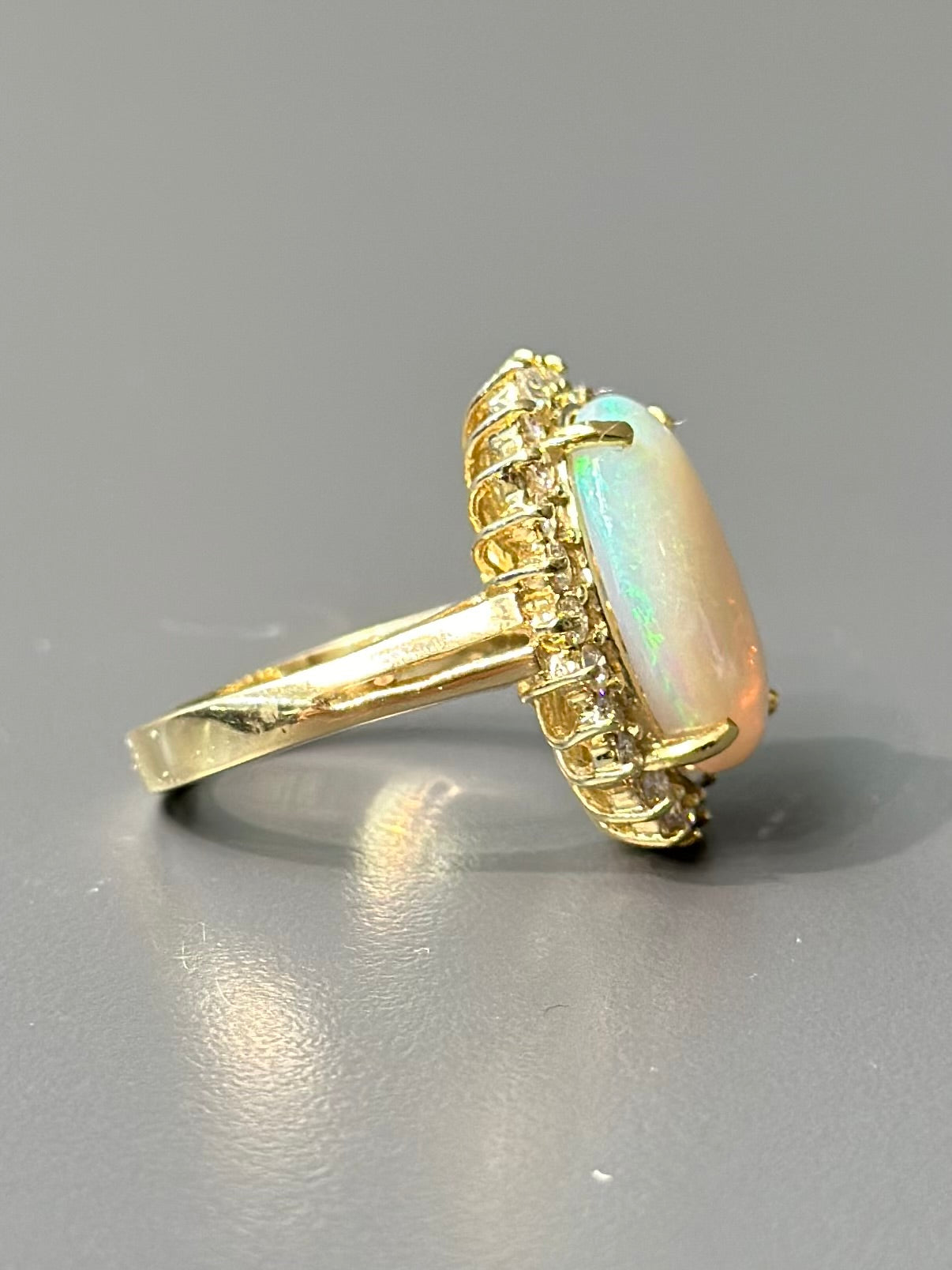 14K Gold Opal Diamond Halo Ring SZ 6.5