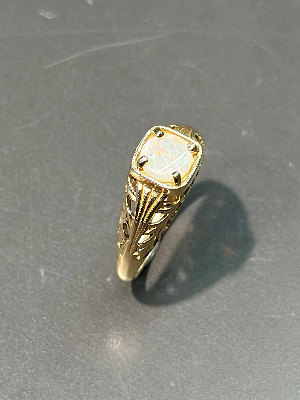 Art Deco 14K Gold Opal Filigree Ring SZ 6