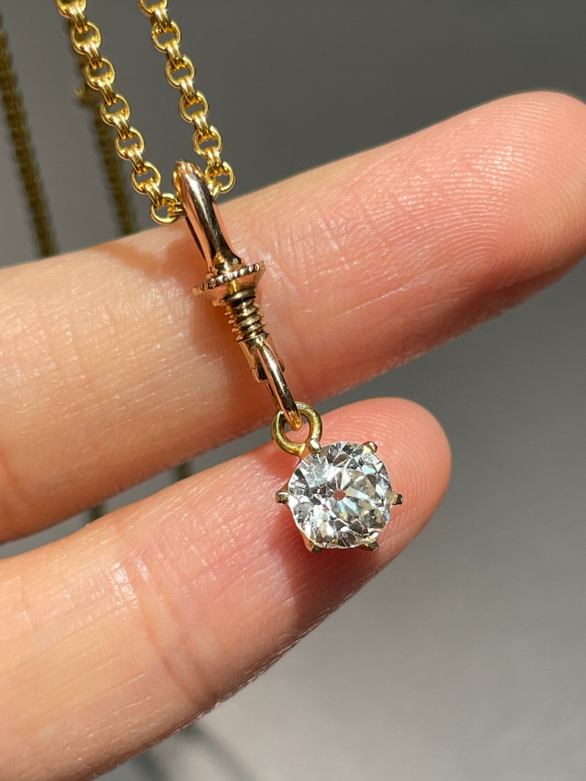 Vintage 14K Gold 0.81 CTW Old Mine Cut Diamond Charm Pendant