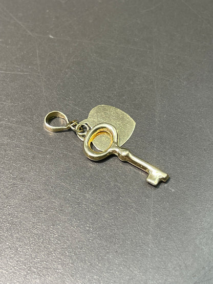 14K Gold Heart and Key Charm Pendant