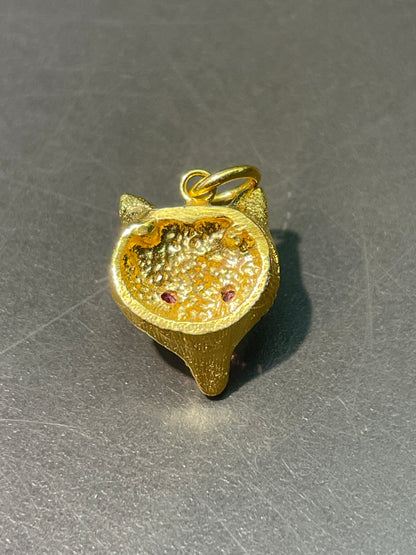 古董 14K 黄金红宝石狐狸吊饰