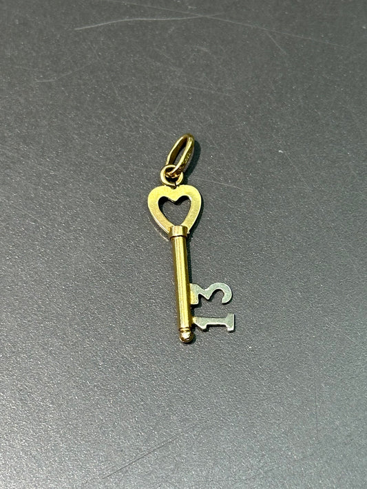 Vintage 18K Gold “13” Key Charm