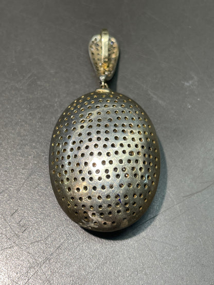 Vintage 14K Gold Silver 3.0ctw Diamond Rock Crystal Orb Pendant