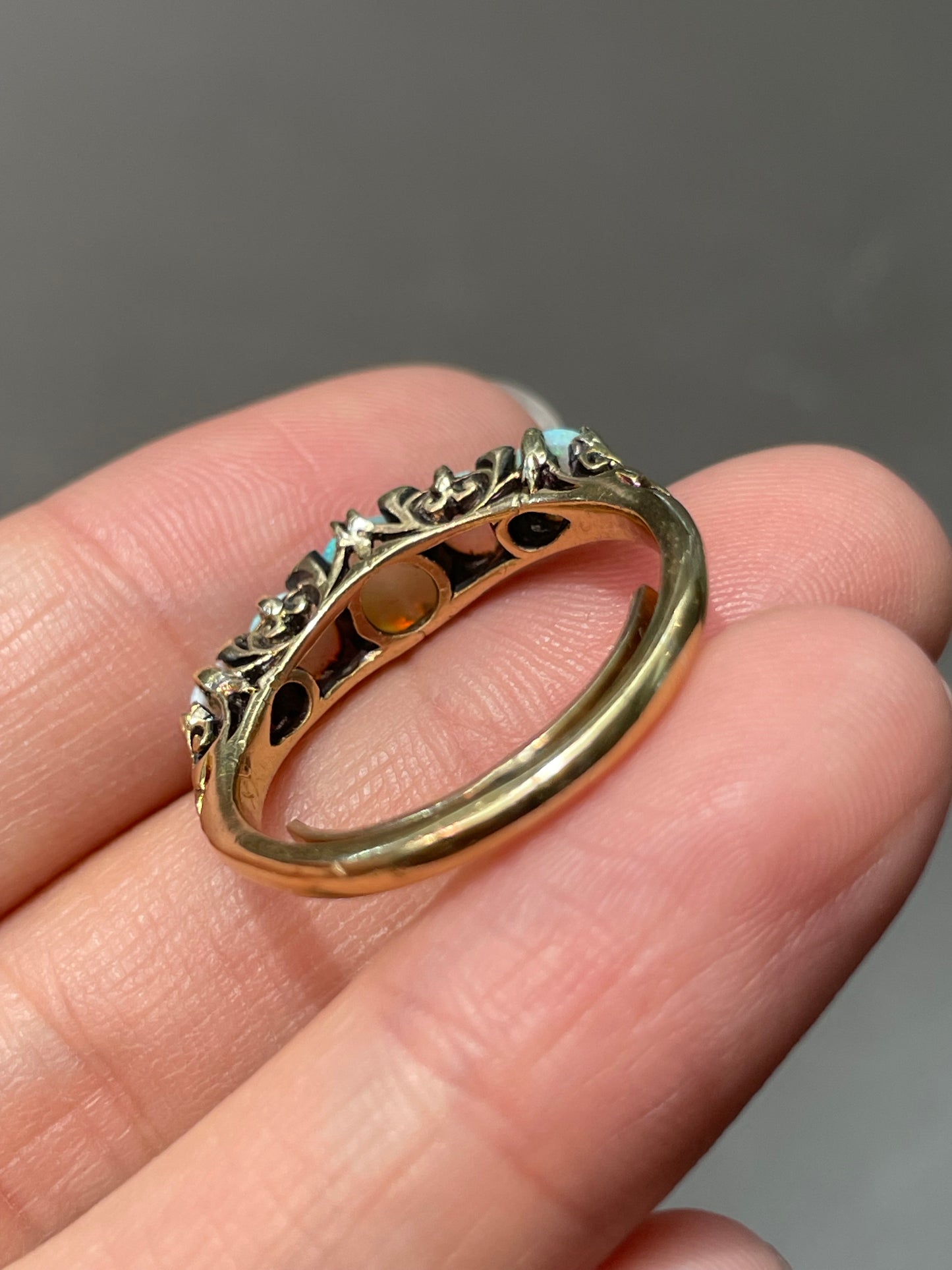 Antique Edwardian Five Stone Opal Diamond Ring