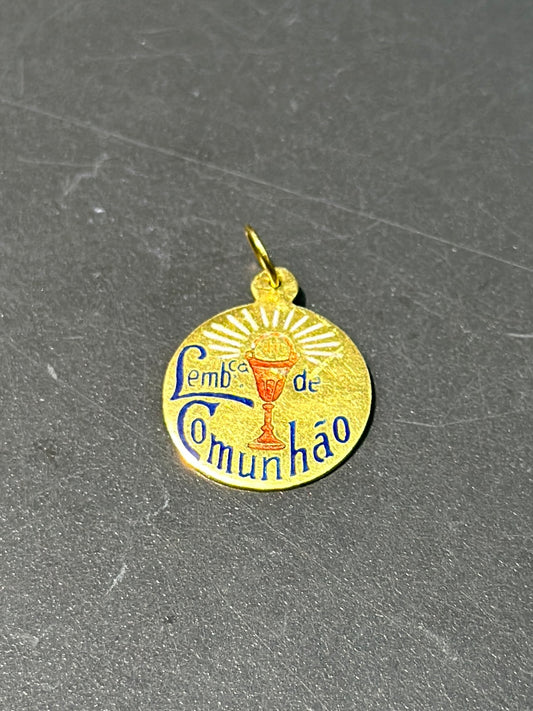 Vintage 19K Gold Lembrança de Comunhao Charm