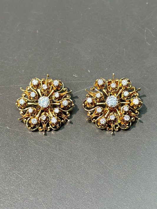 Boucle d'oreille en grappe de diamants en or 14 carats de style victorien