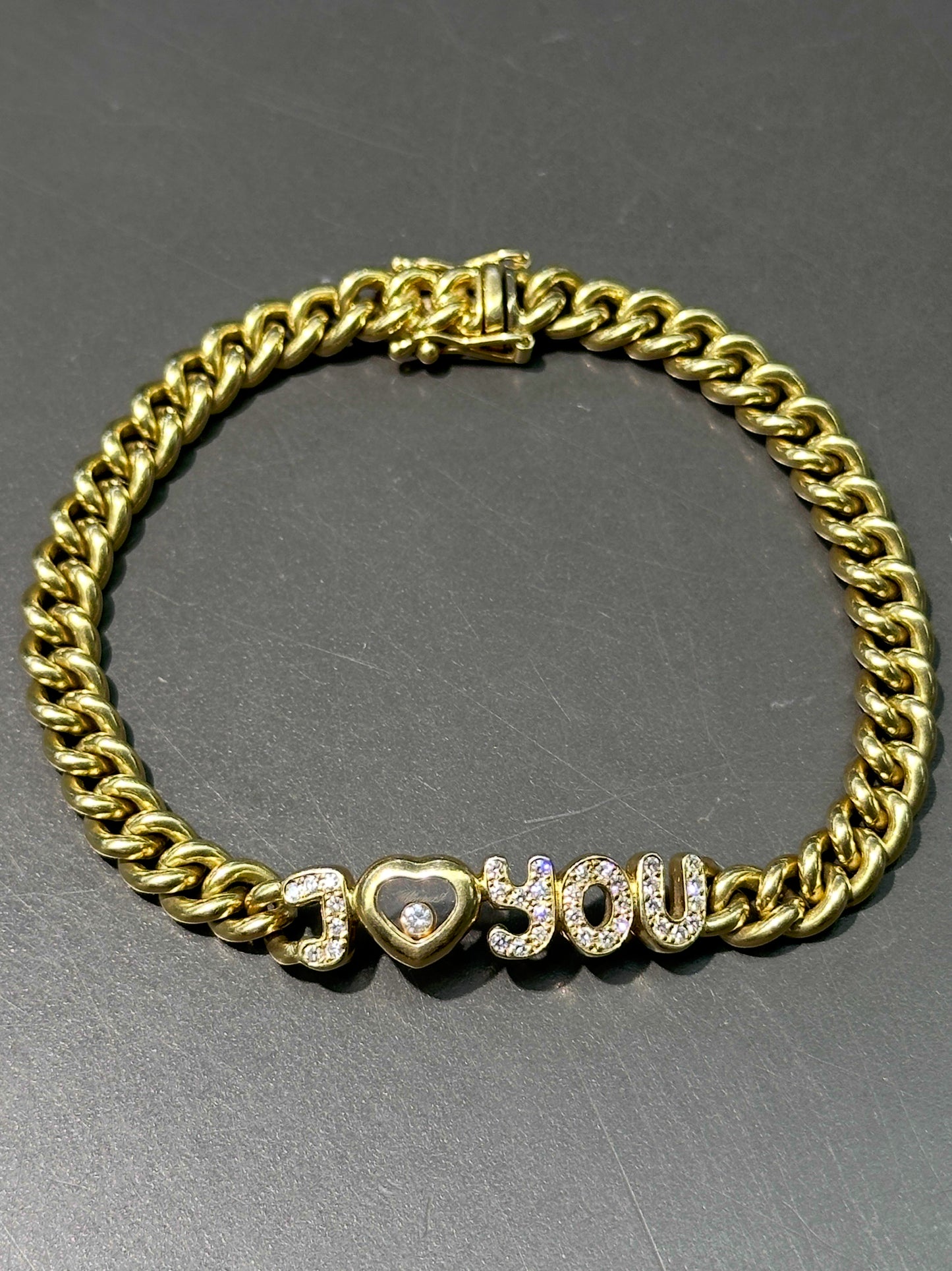 Chopard 18K 黄金 0.39 CTW Happy Diamonds 我爱你 链式手链