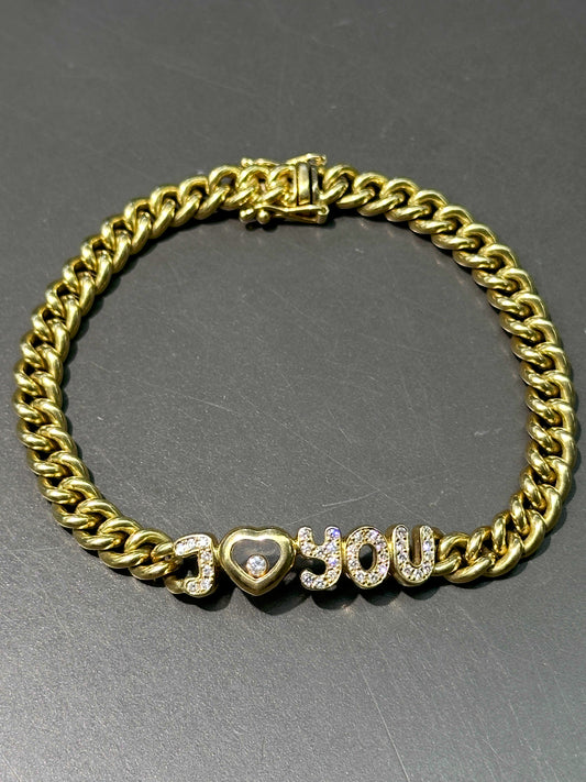 Chopard 18K Yellow Gold 0.39 CTW Happy Diamonds I Love You Curb Link Bracelet