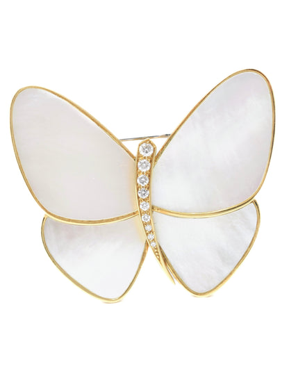 Van Cleef & Arpels 18K Gold Mother of Pearl Diamond Butterfly Brooch