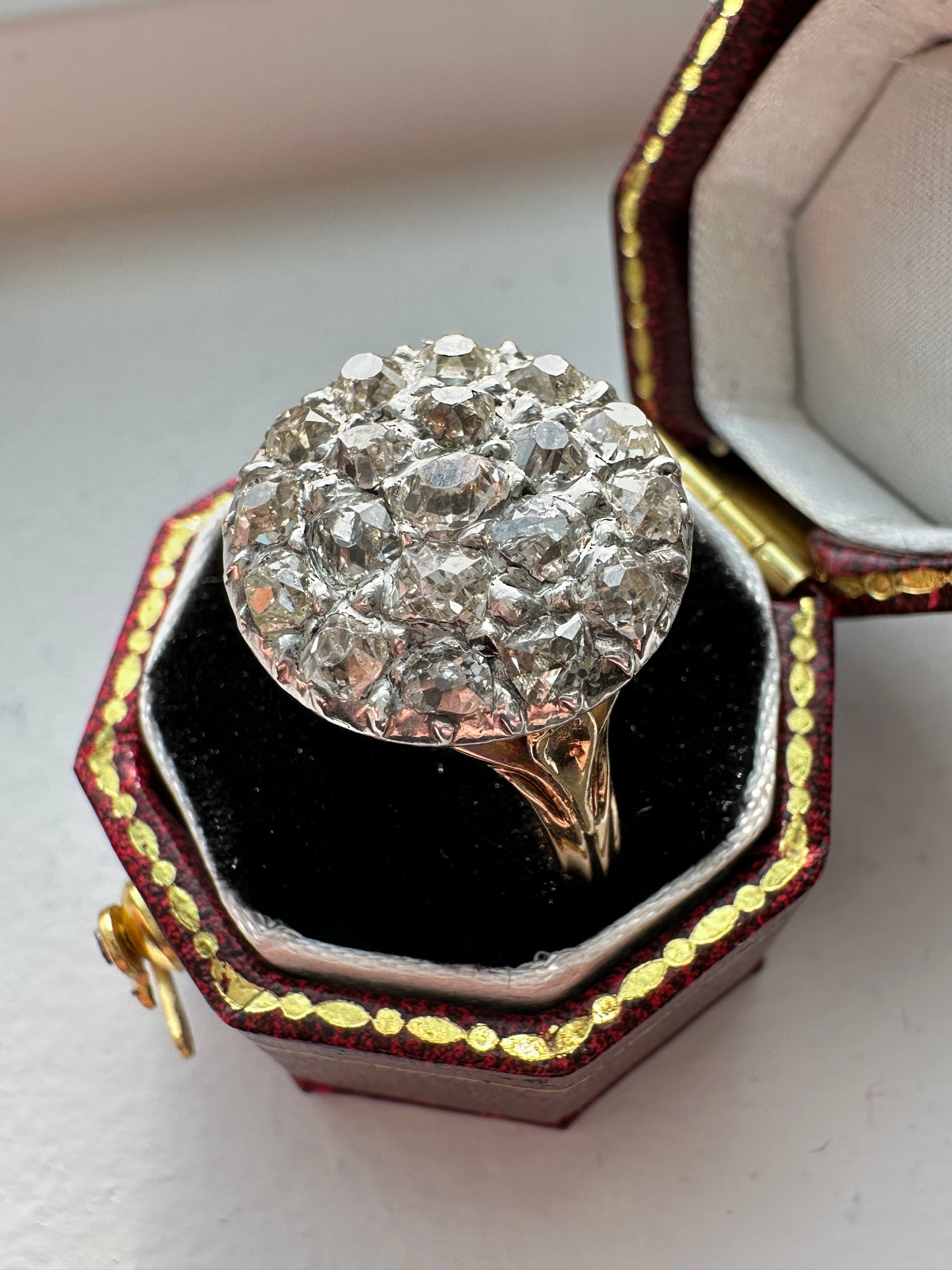 Antique French Georgian 18K Yellow Gold 1.85 CTW Diamond Cluster Ring SZ 7.5