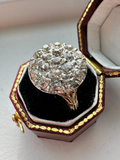 Antique French Georgian 18K Yellow Gold 1.85 CTW Diamond Cluster Ring SZ 7.5