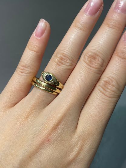 Vintage 18K Yellow Gold Sapphire Snake Coiled Ring