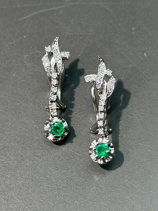 Palladium Diamond and Emerald Drop Earring