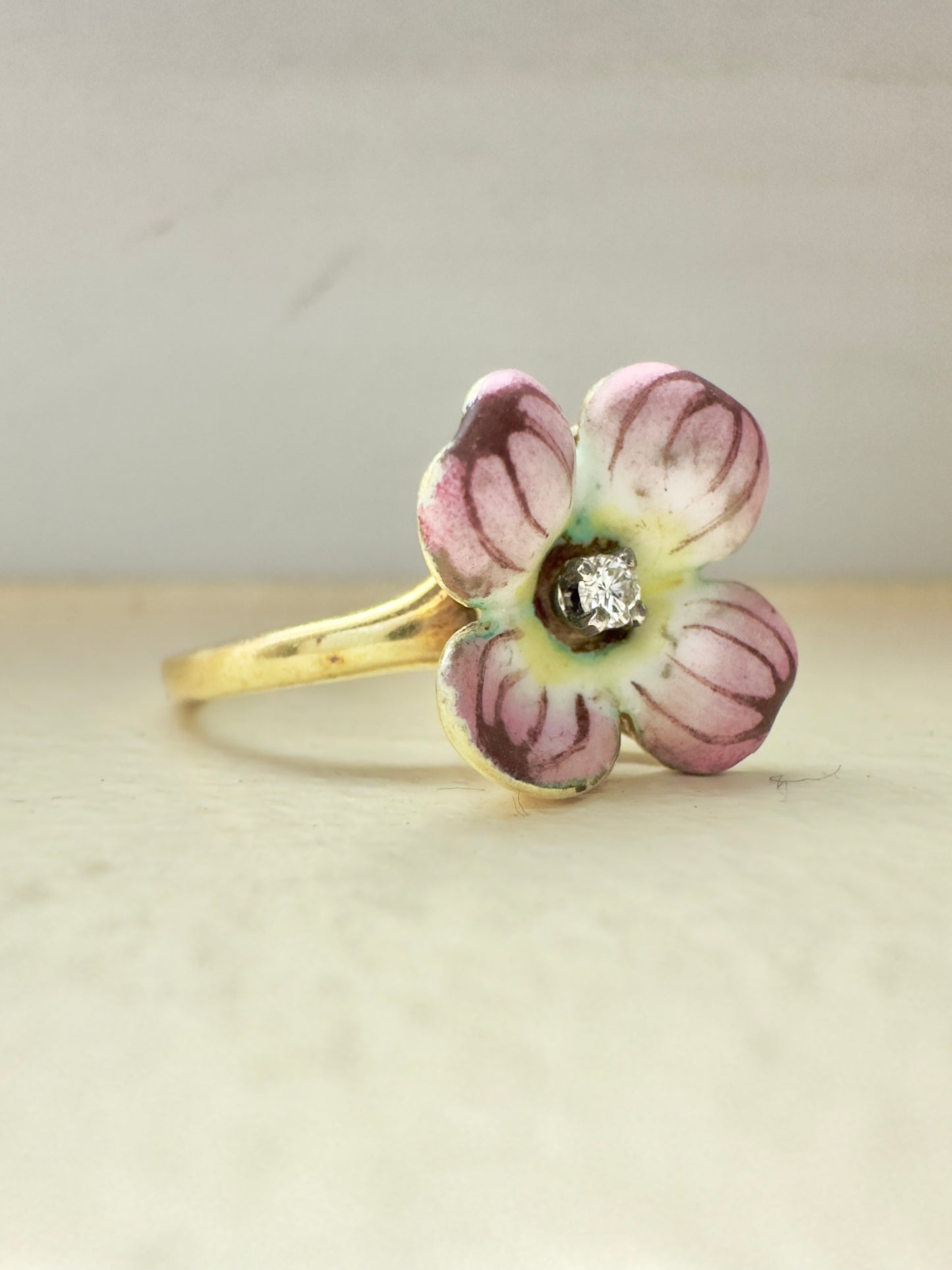 Art Nouveau 14K Gold Larter & Sons Enamel Flower Ring