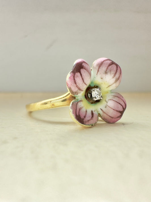 Art Nouveau 14K Gold Larter & Sons Enamel Flower Ring