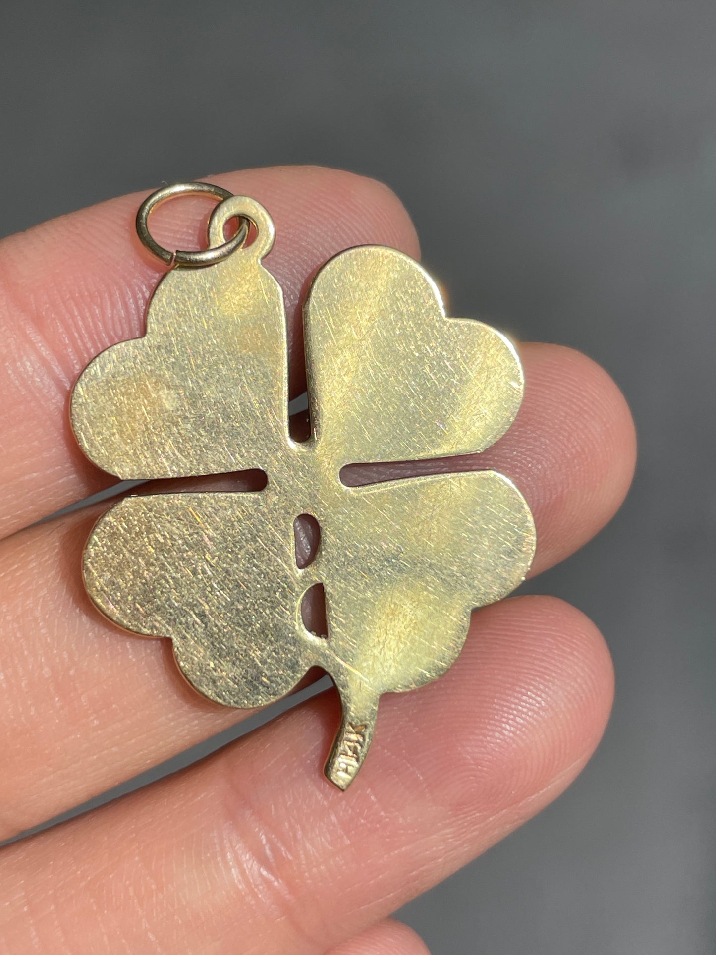 Vintage 14K Gold Large Engine Turn Clover Charm