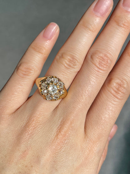 Antique 18K Gold 2.25 CTW Diamond Cluster Ring