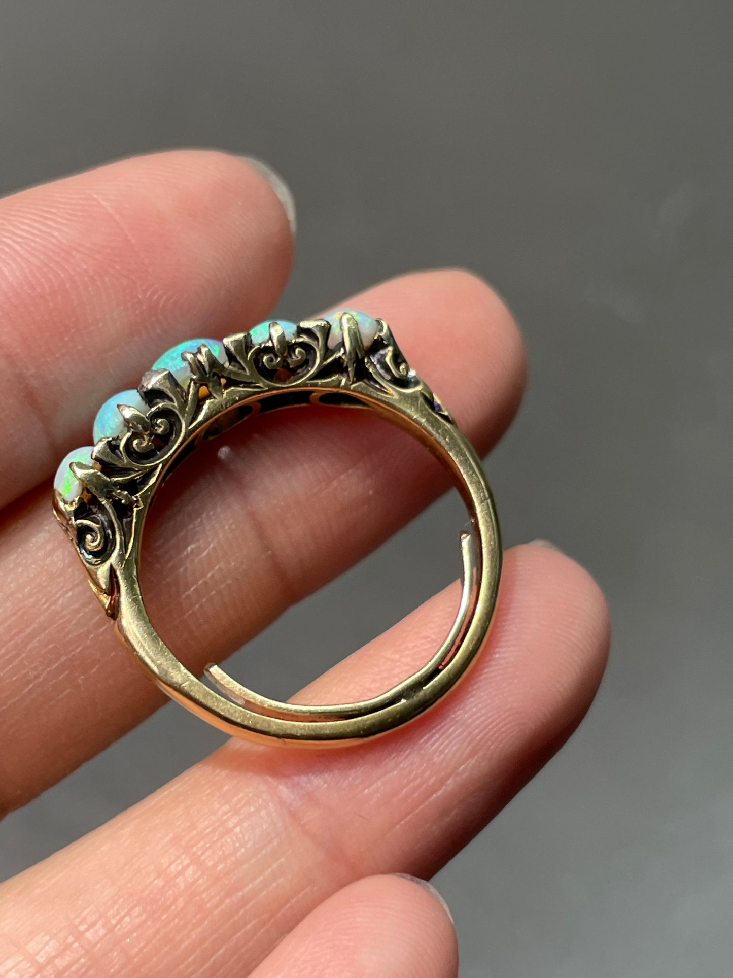 Antique Edwardian Five Stone Opal Diamond Ring