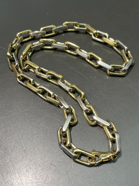 Vintage 14K Gold Solid Two Tone Paper Clip Chain Necklace