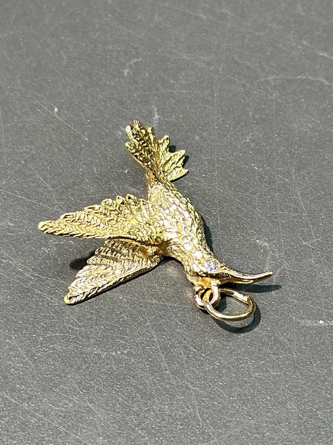 复古 14K 金钻石蜂鸟吊坠