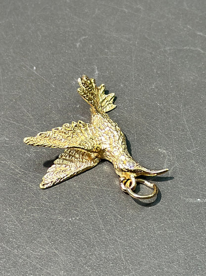 复古 14K 金钻石蜂鸟吊坠