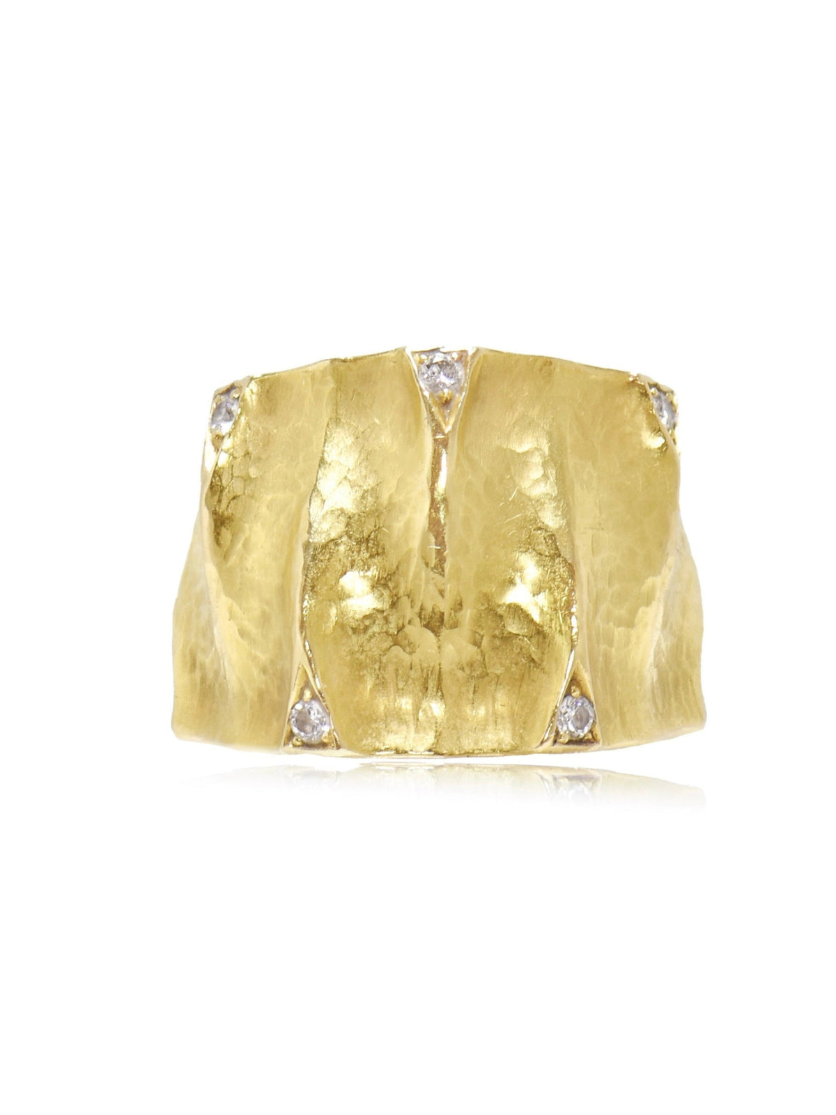 Vendorafa 18K Gold Hammered Dune Diamond Band Ring