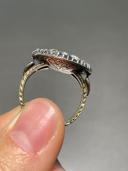 Antique Georgian 18K Gold Topped Silver Rose Cut Diamond Cluster Ring