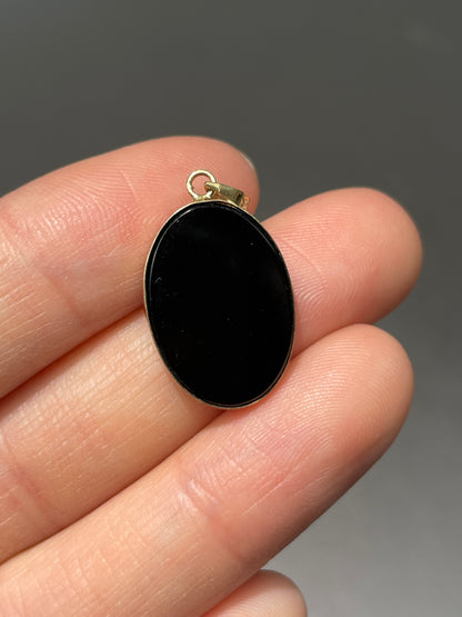 Vintage 14K Gold Onyx Opal Bird Inlay Pendant