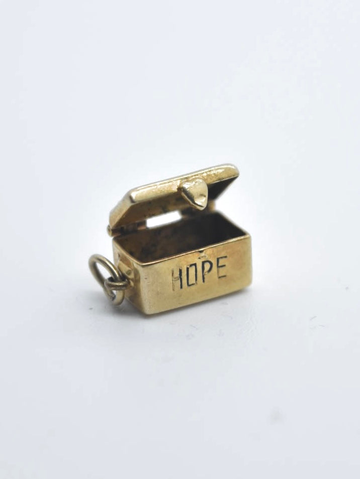 Vintage 10K Gold Articulated “Hope” Treasure Chest Charm