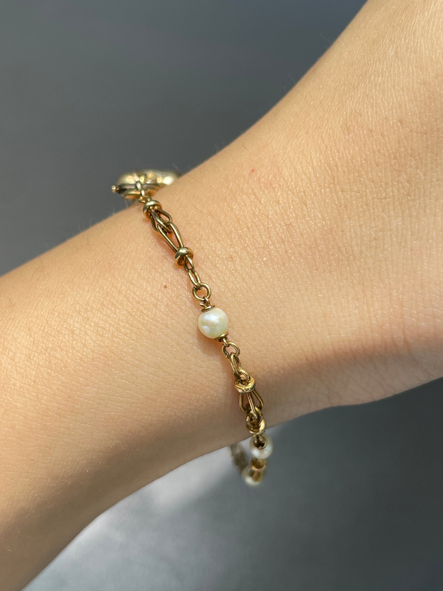 Victorian 18K Gold Seed Pearl Heart Locket Bracelet