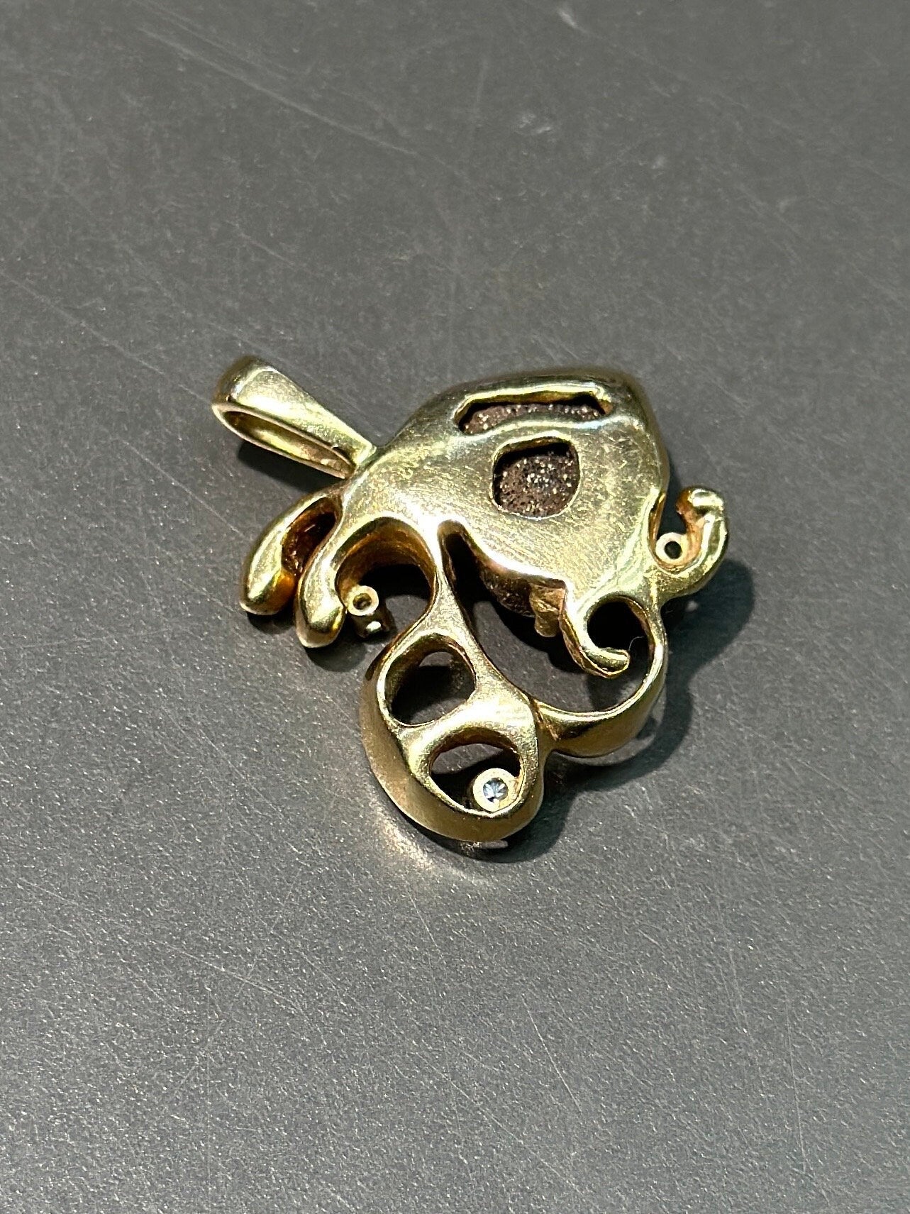 复古 14K 金砾石蛋白石钻石吊坠