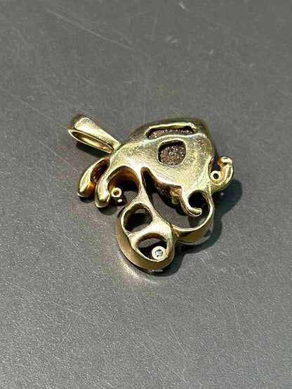 复古 14K 金砾石蛋白石钻石吊坠