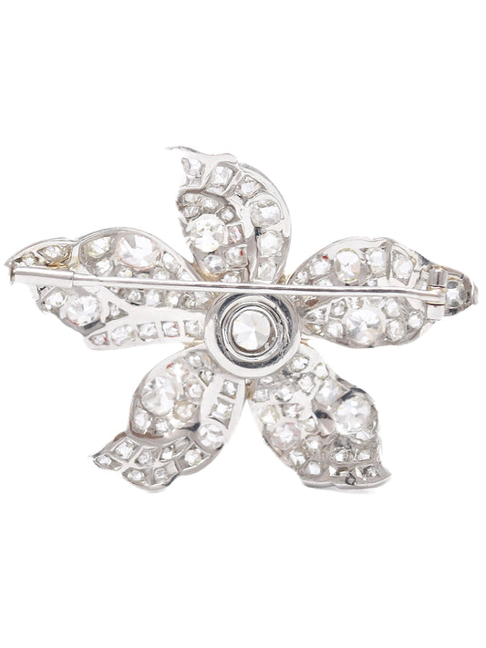 Antique Platinum 8.75 CTW Diamond Flower Brooch