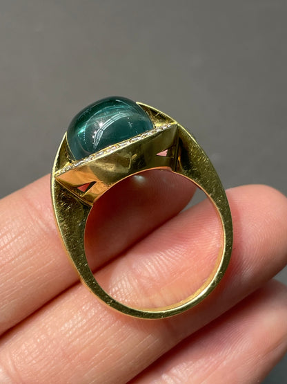 18K Gold 8.27 CTW Blue Tourmaline 0.34 CTW Diamond Halo Ring